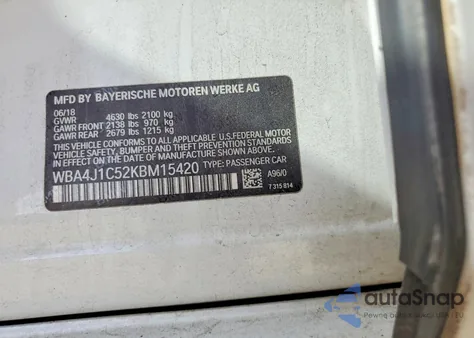 2019 BMW 430I Gran Coupe z USA, uszkodzony, nr VIN WBA4J1C52KBM15420